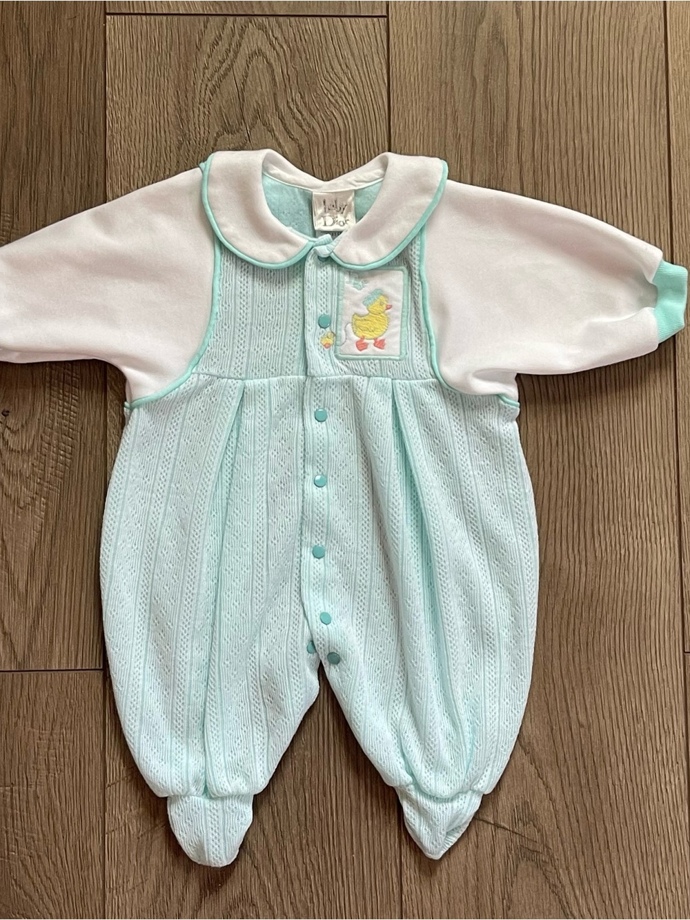 Vintage Baby Dior Embroidered Duck Small Footie Coverall